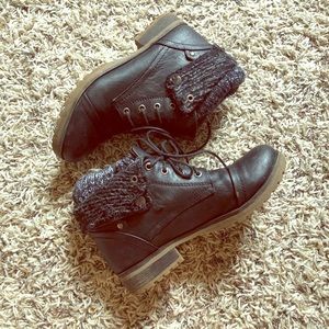 Black sweater ankle combat boots